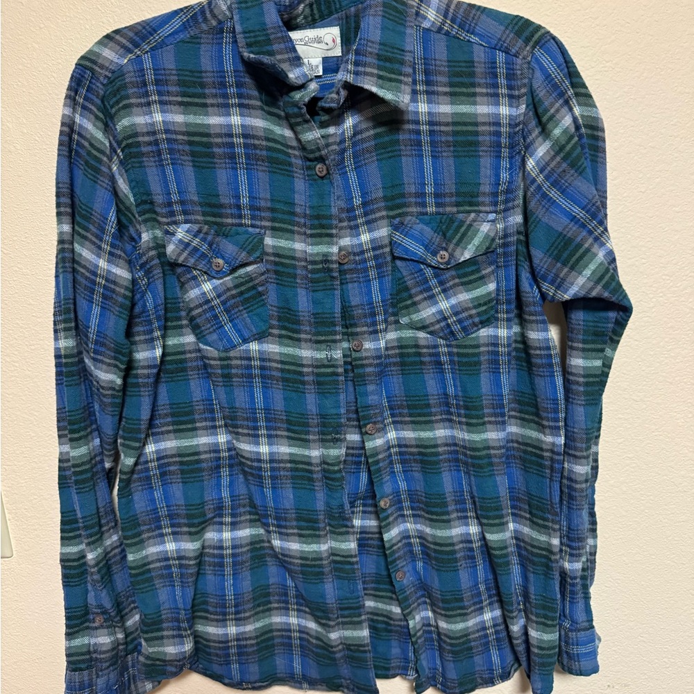 Women's Blue and Green Plaid Button Down Shirt